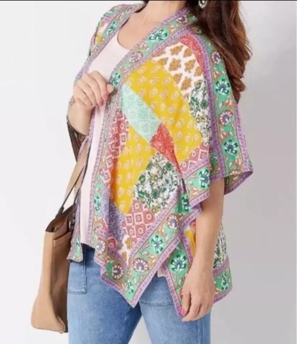 NWT Tolani Collection Patchwork Raelyn Boho Open Kimono Womens Sz Large Petite